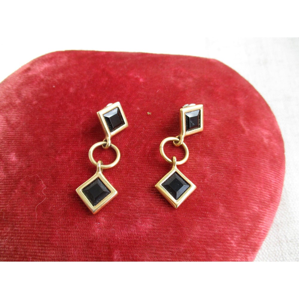 Vintage Swarovski Goldtone Black Onyx Crystal Dangle Earrings